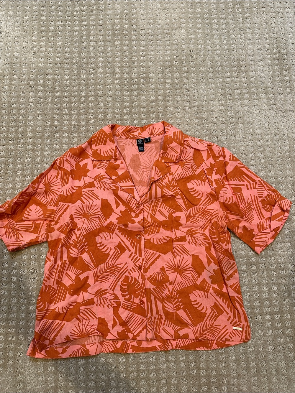 Volcom Pink and Orange Short-Sleeve Button-Down Shirt